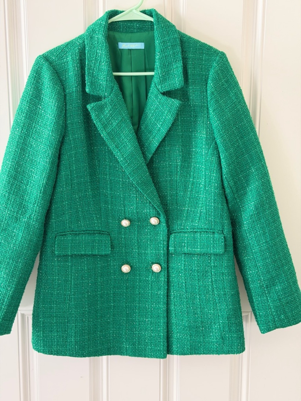 Emerald Green Tweed Double-Breasted Blazer Jacket